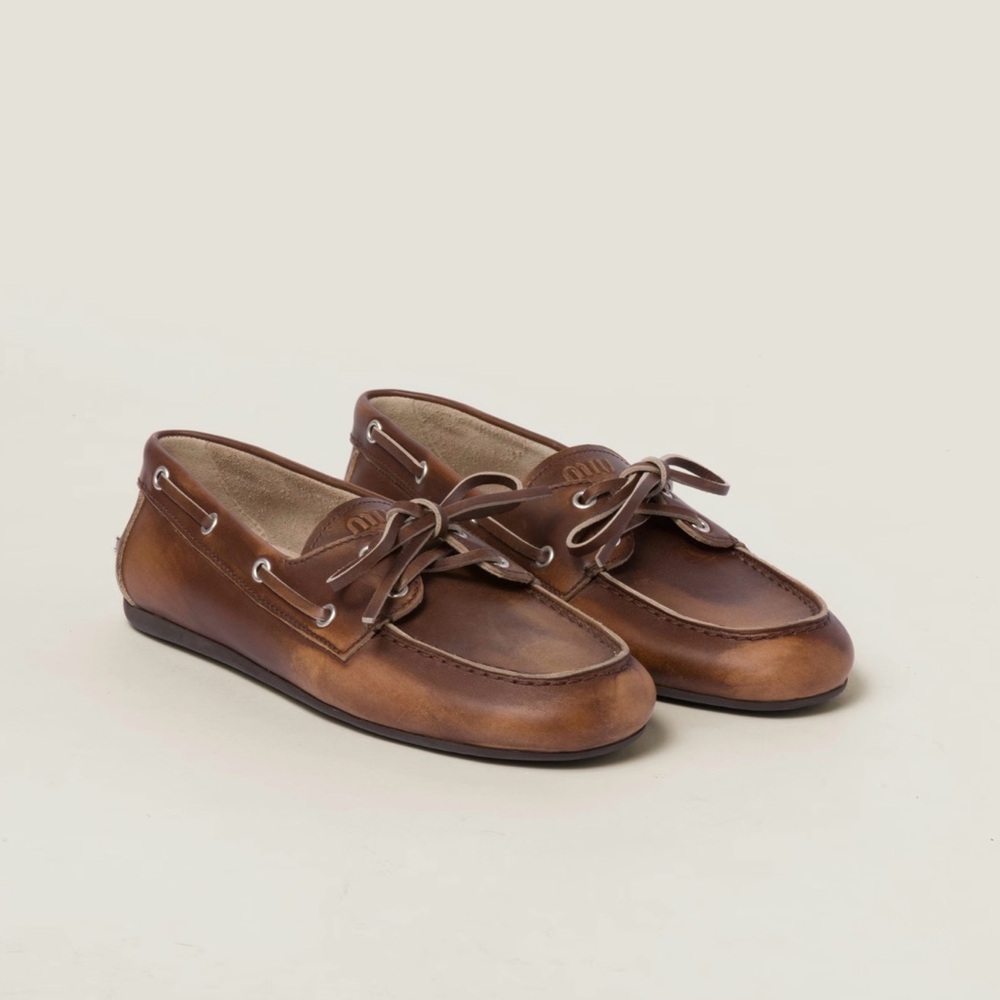 Miu Miu Unlined bleached leather boat shoes size 7